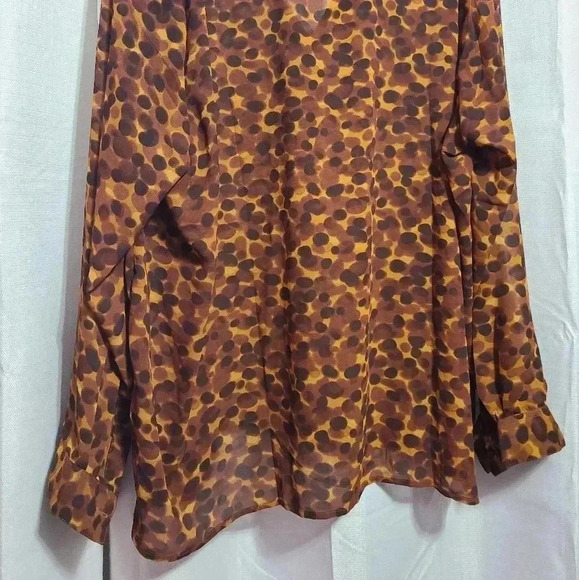 Plus Size Long Sleeve Sheer Button Down Blouse in Animal Print - Picture 2 of 4